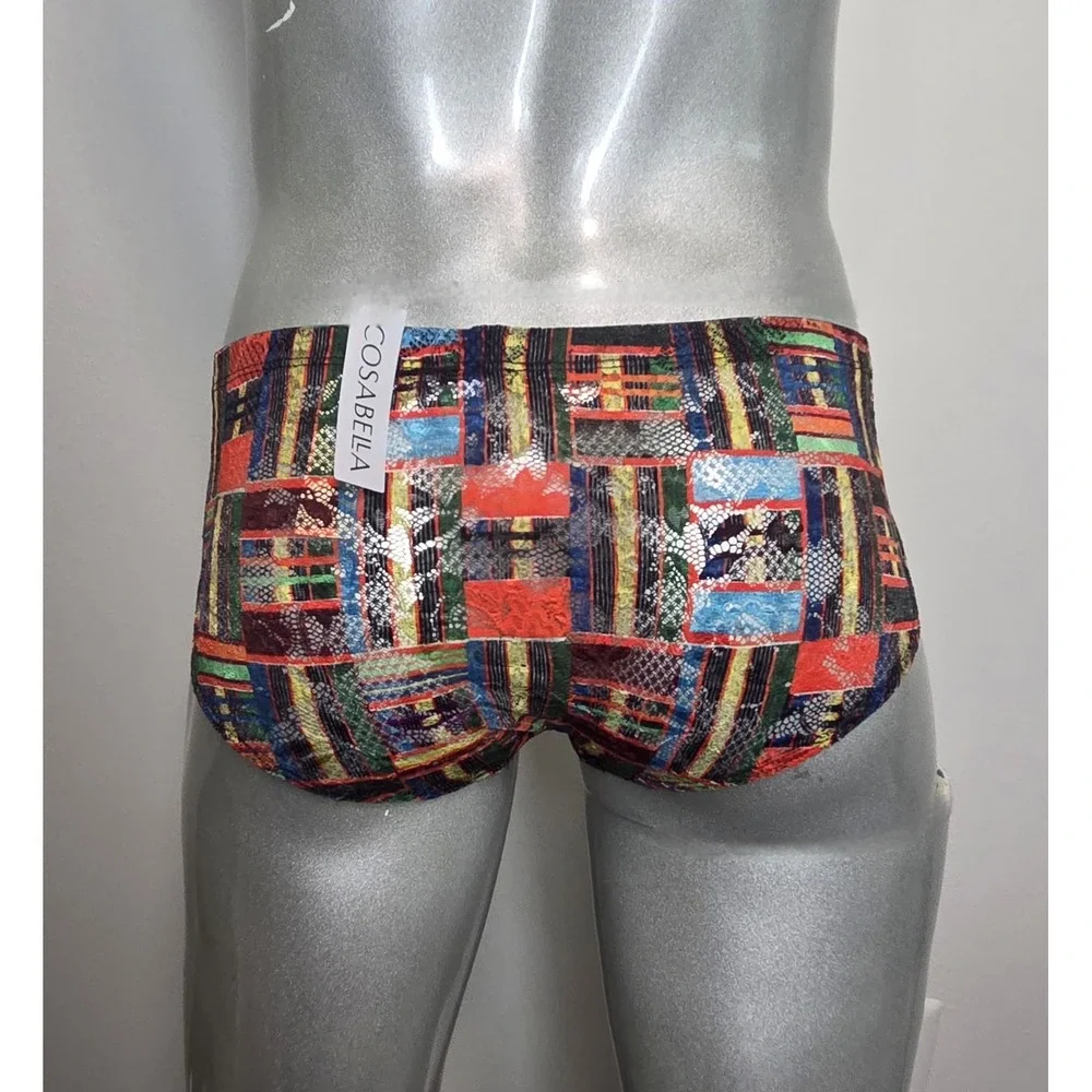 Cosabella Mens Briefs‎ Multi Color Geometric Mosaic Print Low Rise Underwear NEW
